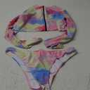 SIAEAMRG Long Sleeve Swimsuit for Women, 2 Pieces Sexy High Waisted Triangle Bikini Bathing Suits, 3D Print Tankini Swimwear (16-18)