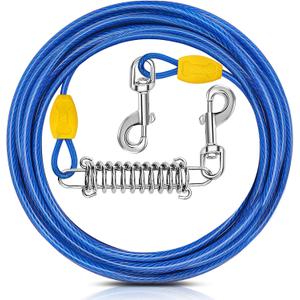 Petbobi Dog Tie-Out Cable 10ft - Outdoor Leash 4mm Metal Cable with Shock Absorbing Spring 360° Swivel Clips, Chain for Dogs Yard Camping, Fit Small Medium Large Pets Up to 120lbs, Blue