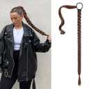 SEIKEA Upgraded Long Braid Ponytail Extension with Elastic Tie Straight Sleek Wrap Around Braid Hair Extensions Ponytail Medium Brown with Medium Auburn 34 Inch (After Braided 30 Inch)