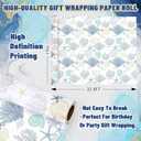 Whaline Ocean Wrapping Paper - Mini Roll - 17 In x 32.8 Ft Coastal Beach Coral Shell Gift Wrap Paper for DIY Art Craft Wedding Birthday Baby Shower Party Supplies