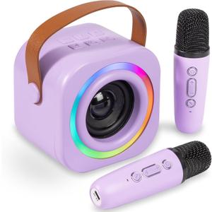 Mini Karaoke Machine for Kids with 2 Wireless Mics,TOP Singing Toys Birthday Gifts Ideas for Girls Ages 3,4,5,6,7,8,9,10,11,12+ Years Old,Great Gift Ages Girls,Boys Trend Party (Purple)