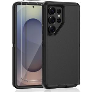 for Samsung Galaxy S25 Ultra Case with [2 Pack] HD Screen Protector, [Military-Grade] Shockproof Dust/Drop Proof 3-Layer Full Body Protection Heavy Duty Case for S25 Ultra, Black