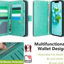 Varikke for iPhone 17e / iPhone 16e Wallet Case Detachable with RFID Blocking Card Holder for Women, Glitter PU Leather Wrist Strap Strong Magnetic Flip Wallet Removable Phone Case 6.1", Mint Green