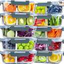 VERONES 10 Pack Glass Meal Prep Containers 2 Compartment Set, 30 OZ Airtight Glass Lunch Containers, Glass Food Storage Containers with Lids, for Microwave, Oven, Freezer & Dishwasher Friendly，Grey