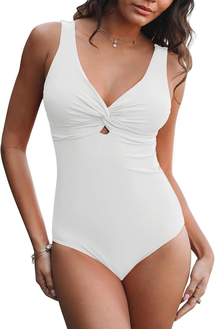 GRAPENT One Piece Swimsuit Women Padded Twist Knot Cut Out Adjustable Straps Bathing Suits Beach Modest Swimming Suits Size 8-10