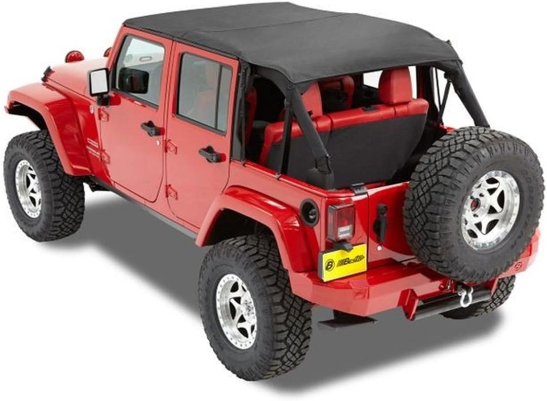 Bestop Header Safari Cable Style Bikini 5259435 for Jeep Wrangler JK 4-Door | Fits Jeep Wrangler JK Unlimited, 4-Door, 2010-2018, Black Diamond, Includes windshield header, Black Diamond