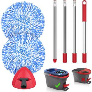 JEHONN Spin Mop Replacement Heads, Base, Handle for OCedar EasyWring 1 Tank System, Includes 2 Microfiber Refills, 1 Triangle Cover and 58 inches Long Pole for Cleaning Bathroom Kitchen Tile Floor