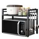 Vautrezon Microwave Oven Rack Expandable Countertop Heavy Duty Microwave Shelf 2-Tier Adjustable Metal Storage Shelf Rack for Kitchen(Black)