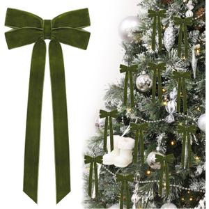 12Pcs Green Velvet Ribbon Bows Christmas Tree Decorations,5in x 10in St Patricks Day Ornaments for Tree Home Party Front Door Wreath Garland Holiday Decor