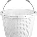 8" Pool Skimmer Basket for Inground Pool Compatible with Pentair U-3 Skimmer Basket 08650-0007 and Hayward SP1070 SPX1070E Pool Basket ，Stainless Steel Handle，Rubber Grip & Built in weighting，White
