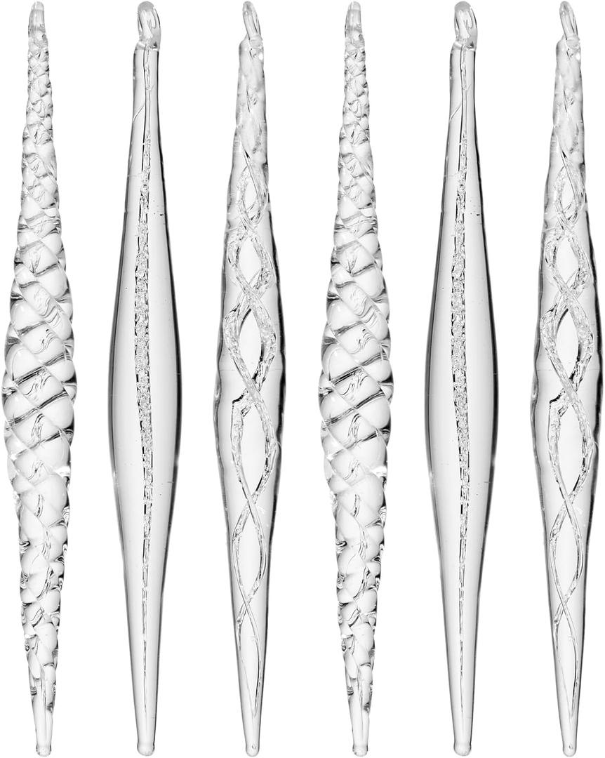 DN DECONATION Crystal Icicle Ornaments, Christmas Glass Raindrop Ornament, Decorative Hanging Icecycles Decor for Christmas Tree, Winter Wedding Party & Home Decor (6-Pack, Clear)