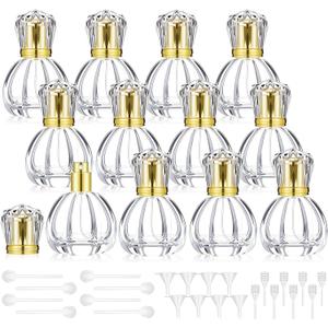 12 Pack 50ml/1.7oz Refillable Glass Perfume Spray Bottles, Empty Crystal Glass Fragrance Spray Bottles Bulk, Vintage Atomizer with Refill Tool for Travel, Home Decor(Pumpkin Gold)