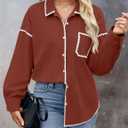 ZESICA Womens Corduroy Shacket Jacket Long Sleeve Button Down Shirt Oversized Blouses Tops with Pockets (Brown, M)