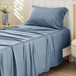 Bedsure Cooling Sheets Twin XL, Rayon Derived from Bamboo, Breathable & Soft Twin XL Sheet Sets, Deep Pocket Up to 16 Inches, Hotel Luxury Silky Dorm Bedding for Hot Sleepers, Mineral Blue