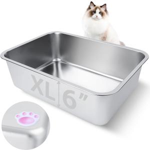Stainless Steel Cat Litter Box for Adult Cats or Kitty/Kitten 19.5"x13.6"x6" Rust-Proof, High Side, Non Stick, No Smell, Easy to Clean Metal Cat Litter Box
