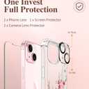 GVIEWIN for iPhone 15 Plus Case Floral, with Screen Protector&Camera Lens Protector,[Non Yellowing] Soft Shockproof Clear Phone Protective Cover for Women, Flower Pattern Design 6.7" (Alcea/Red)