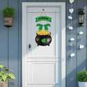 St Patricks Day Decorations St Patricks Day Wreath Door Decorations Wooden Wreaths for Front Door Hanger Gold Coin Jar Leprechaun Feet Welcome Sign Hanging Decor for Porch Wall Indoor Home Decor