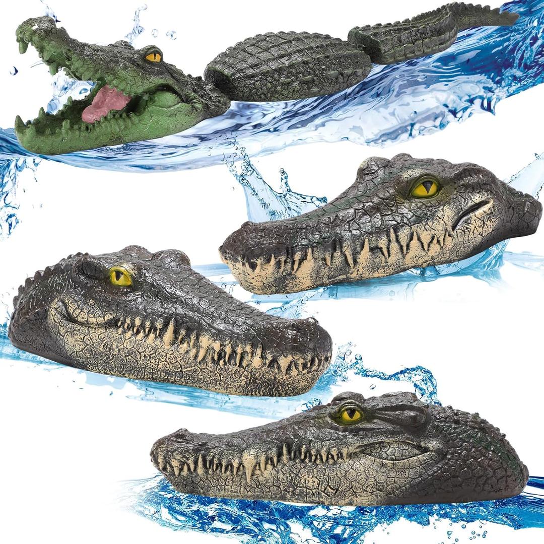 4 Pack Floating Alligator Decoy for Pool, 3 Pcs 12.6 Inch Fake Crocodile Head, 1 Pack Three Section Floating Alligator Decoration Decoy for Goose, Duck Control, Garden and Patio Accessories