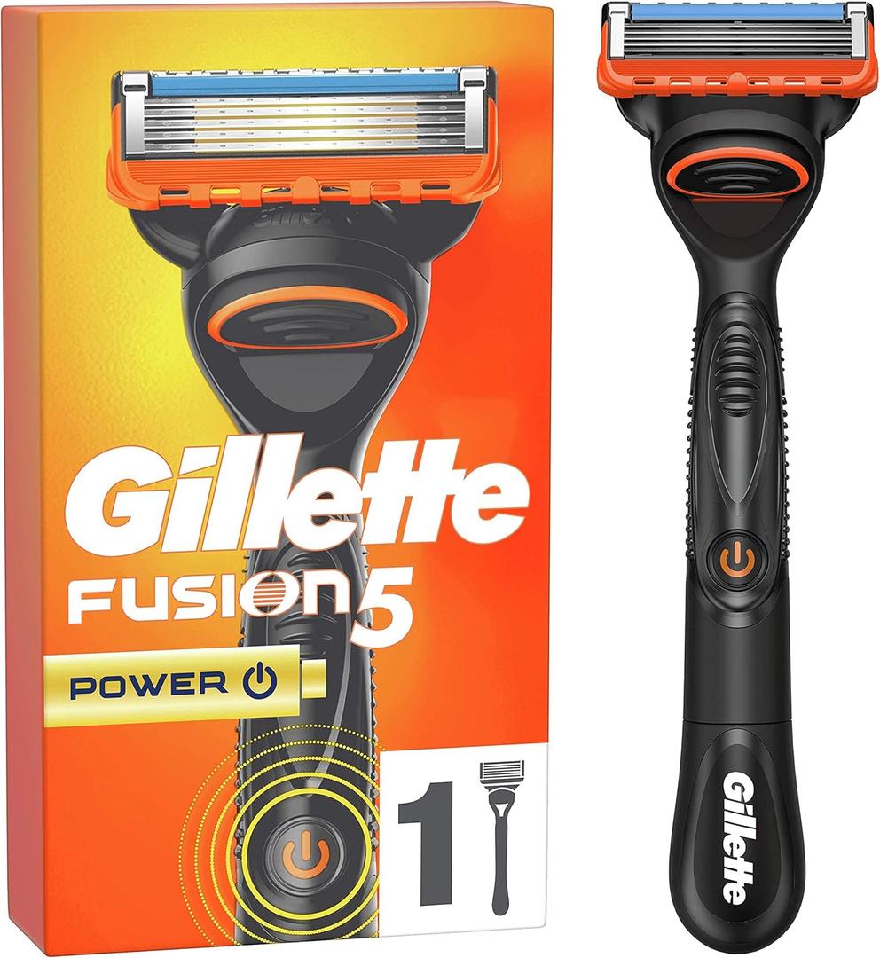 Gillette Fusion5 Power Men's Shaver, 1 Gillette Power Handle, 4 Refill Blades, with Lubricating Strip for a Very Smooth Glide