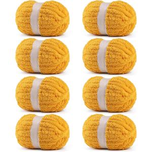 8 Pack Chunky Yarn for Hand Knitting - #10 Super Bulky Chenille Yarn, Fluffy Jumbo for Thick Hand-Knit Blankets, Scarves 25 Yds 7.94 Oz Each Skein (8, Golden)