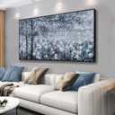 Wall Art Framed Artwork Blue And Gray White Tree Flower Landscape Decor Modern Canvas Wall Prints Abstract Wall Decor Suitable For Bedroom Apartment Office Wall Decor Can Be Hung 24"X48"
