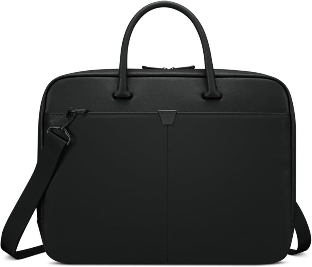 Lenovo Laptop Bag (T200) - Water Resistant Leather Messenger Bag with Padded Device Compartment – Multi Compartment Professional Handbag with Shoulder Strap for Travel & Business, Black (16.14 x 11.81 x 1.97)