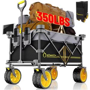 Collapsible Extended Wagon with Big All-Terrain Wheels 350LB& Oversized Outdoor Heavy Duty Utility Garden Cart Foldable Large Beach Wagon for SandFishing Camping Portable Grocery Pull Cart