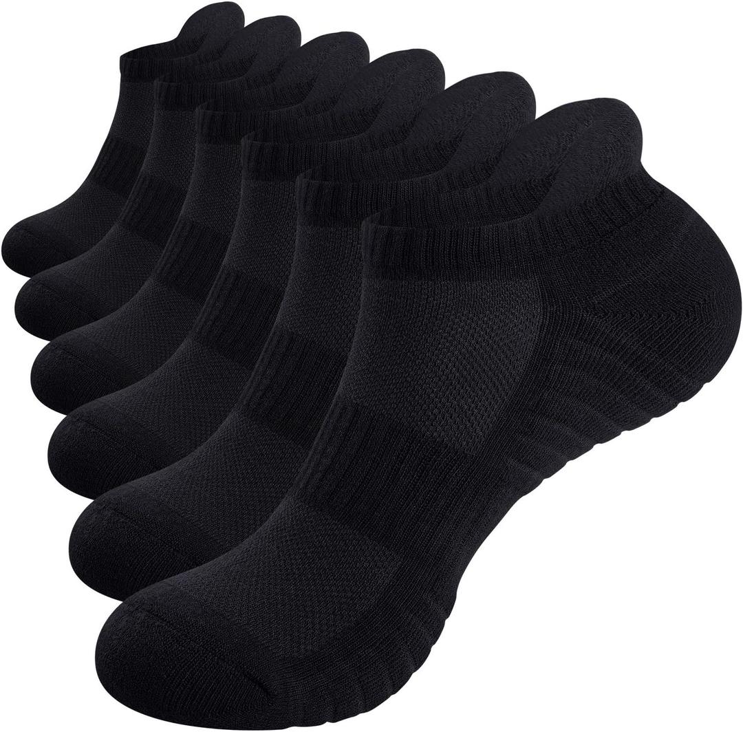 TANSTC Athletic Running Ankle Socks,6Pairs Cushioned Low Cut Anti-Blister Tab Sports Sock Men Women