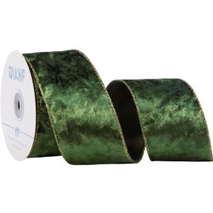 Moss Green Velvet Wired Edge Ribbon, 2.5 Inch x 10 Yards Crushed Velvet Christmas Ribbon for Christmas Tree Decoration Gift Wrapping Garland Wreaths Bows Making
