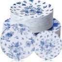 Mifoci 100 Pcs Blue and White Floral Plastic Plates Set for 50 Guests, 50 Pcs 10.25 in Dinner Plates and 50 Pcs 7.5 in Dessert Disposable for Wedding Bridal Baby Shower Tea Party