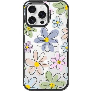 MOSNOVO Magnetic Case for iPhone 16 Pro Max, 10ft Military-Grade Protection, Compatible with Magsafe, Shockproof Phone Case for iPhone 16 Pro Max - Linear Blooms - Clear Black