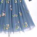 IBTOM CASTLE Flower Girl Dress Long Sleeve Velvet Floral Embroidery Tulle Tutu Dresses Fall Winter Wedding Formal Ball Gown (Blue)