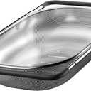 Over the Sink Colander - Strainers and Colanders - Sink Strainer Basket - Expandable Fine Mesh Strainer with Rubber Grip for Veggie, Fruits, Pasta, Home Kitchen Essentials (9.5W x 13.4-21.3L x 3.3H) (Light Black)