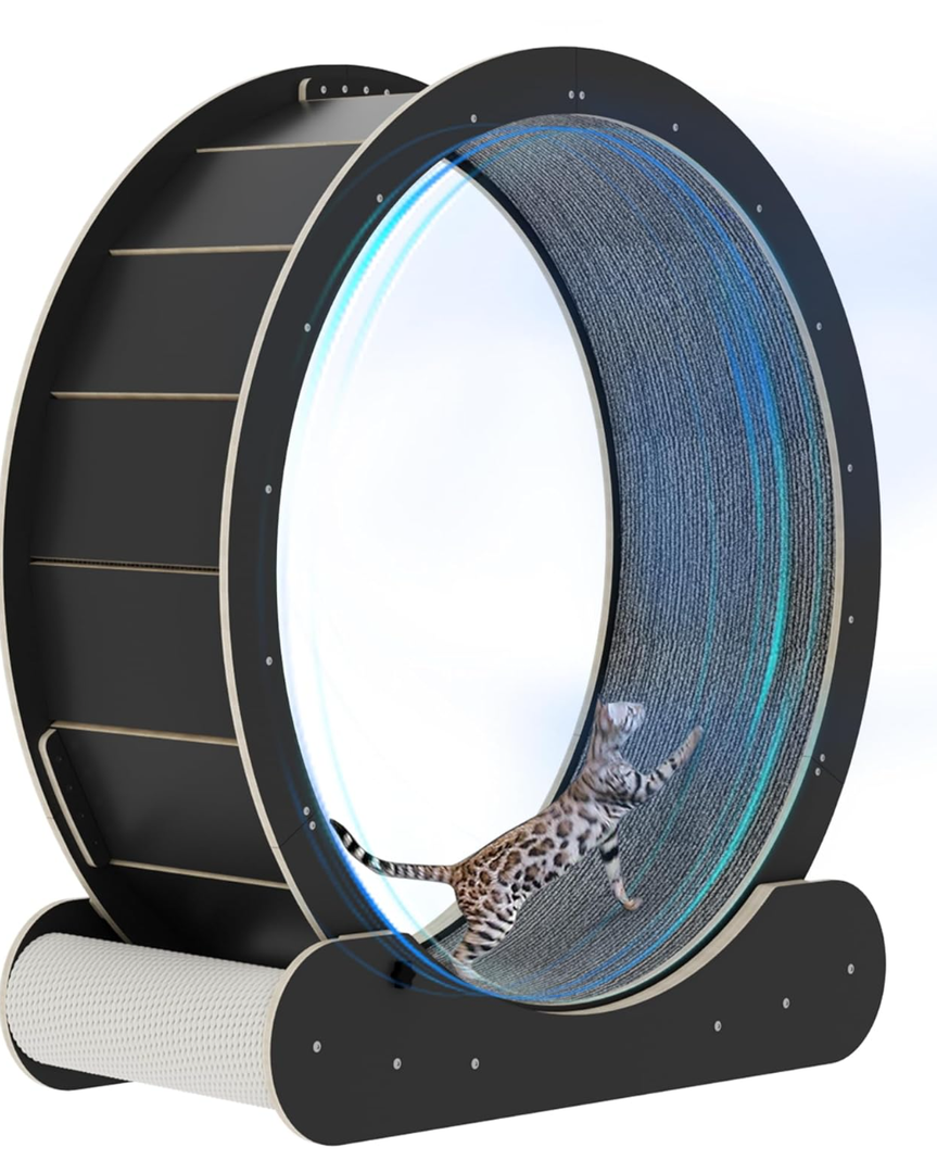 Cat Wheel with 2 Cat Scratching Posts - Large Silent Cat Wheels for Indoor Cats Eliminate Lack of Exercise in Indoor Cats - Cat Wheel with Locking - Easy to Install (Black, Extra Large)