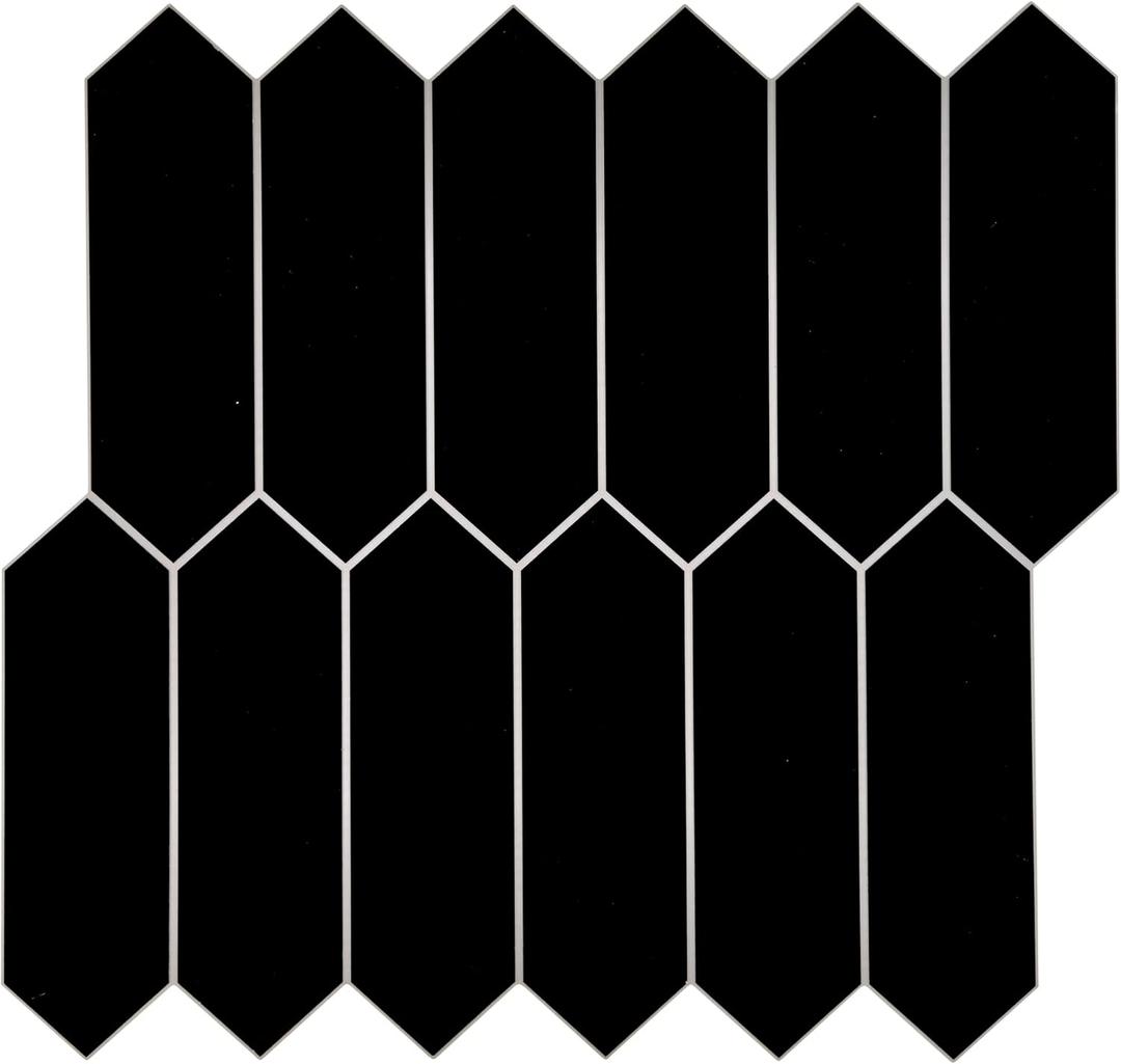 SUNWINGS 10-Sheet Long Hexagon Peel and Stick Backsplash, 12" x 11.22" Picket Black Stone Composite Self-Adhesive Wall Mosaic Tile for Kitchen Bathroom