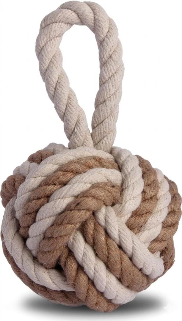 Decorative Door Stopper, Handmade Cotton Jute Sailor Knot Door Stop with Handle, Heavy Weighted 4 lbs Square Doorstop for Bottom of Door, Farmhouse Nautical Home Decor for Bedroom Living Room (Brown and White)