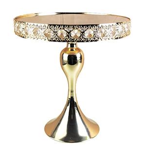 8 Inches 20 cm Gold Round Mirror Cake Stand Cupcake Stands Metal Pedestal Holder with Crystals, Party Dessert Cheese Display Plate for Wedding Party Birthday Baby Shower Celebration Home Decor