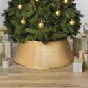 New Traditions Rose Gold Metallic Faux Leather Christmas Tree Collar  26" Diameter Fabric Stand Band for Artificial & Natural Trees  Tree Skirt Alternative, Collapsible