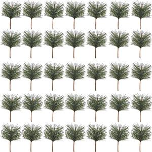 TIHOOD 35PCS Artificial Green Pine Needles Branches - Small Twigs Stems Picks - Fake Greenery for Christmas Garland Wreath Embellishing and Home Holiday Garden Decoration