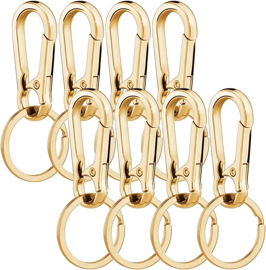 8pcs Metal Keychain Key Ring Keyring Carabiner Clip Keychain Holder Organizer for Home Car Key Finder Wallet Charm Lanyard Hook for Men Women (Gold)