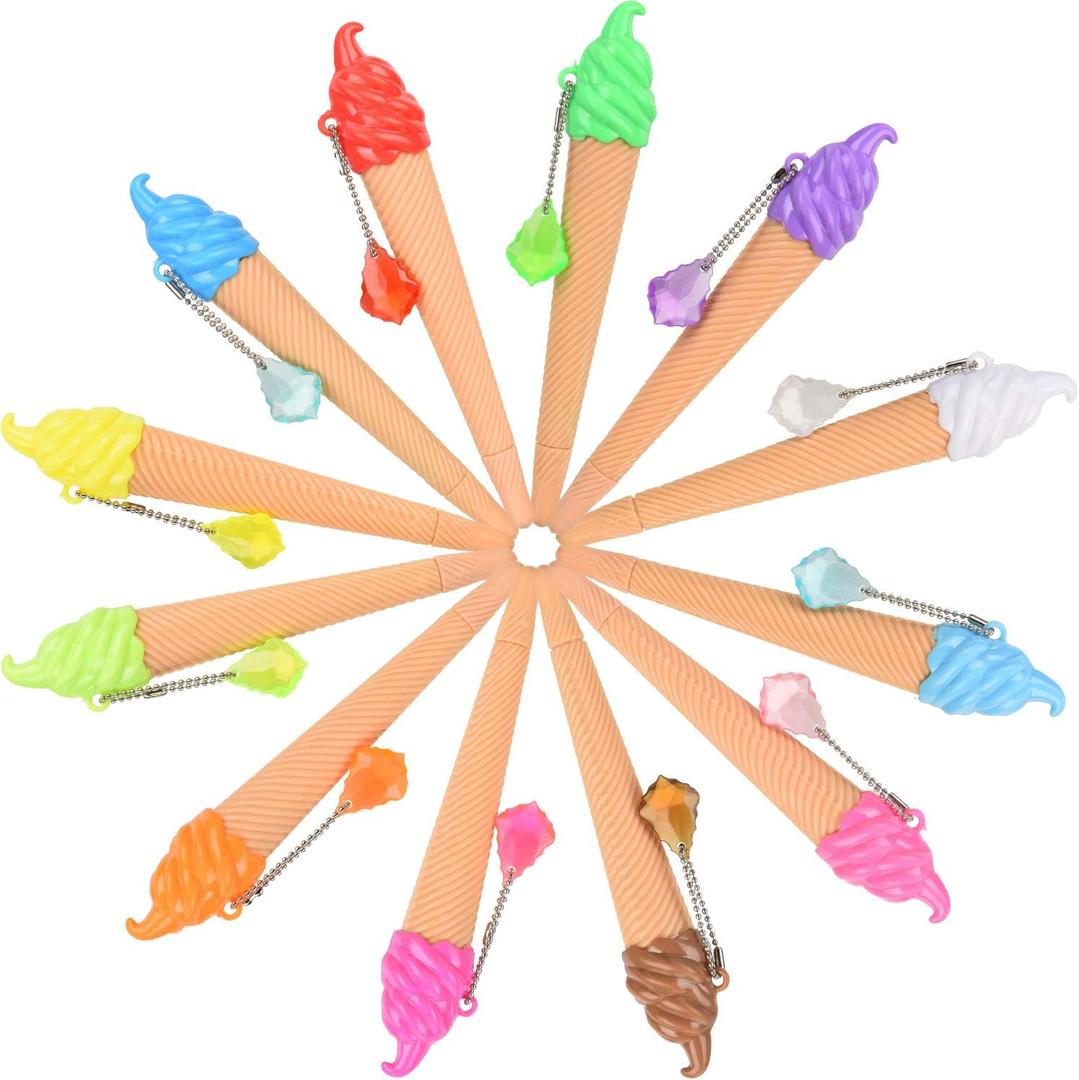 Outus 12 Pieces Summer Ice Cream Pen Novelty Cute Ink Assorted Color Writing Pen Ice Cream Cone Party Favors Summer Graduation Gift for Classroom Prize Gifts Office Birthday Party Supplies