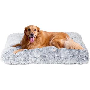 EHEYCIGA Fluffy Dog Crate Bed for Extra Large Dogs, Plush Faux Fur Pad, Calming Anti Anxiety XL Bed for Crate, Washable Soft Warm Dog Mat with Non-Slip Bottom, Grey (41.3 x 27.5)