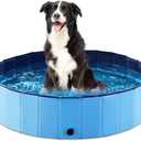 Jasonwell Foldable Dog Pet Bath Pool Collapsible Dog Pet Pool Bathing Tub Kiddie Pool Doggie Wading Pool for Puppy Small Medium Large Dogs Cats and Kids 32" Blue (Mdf Wood Blue)