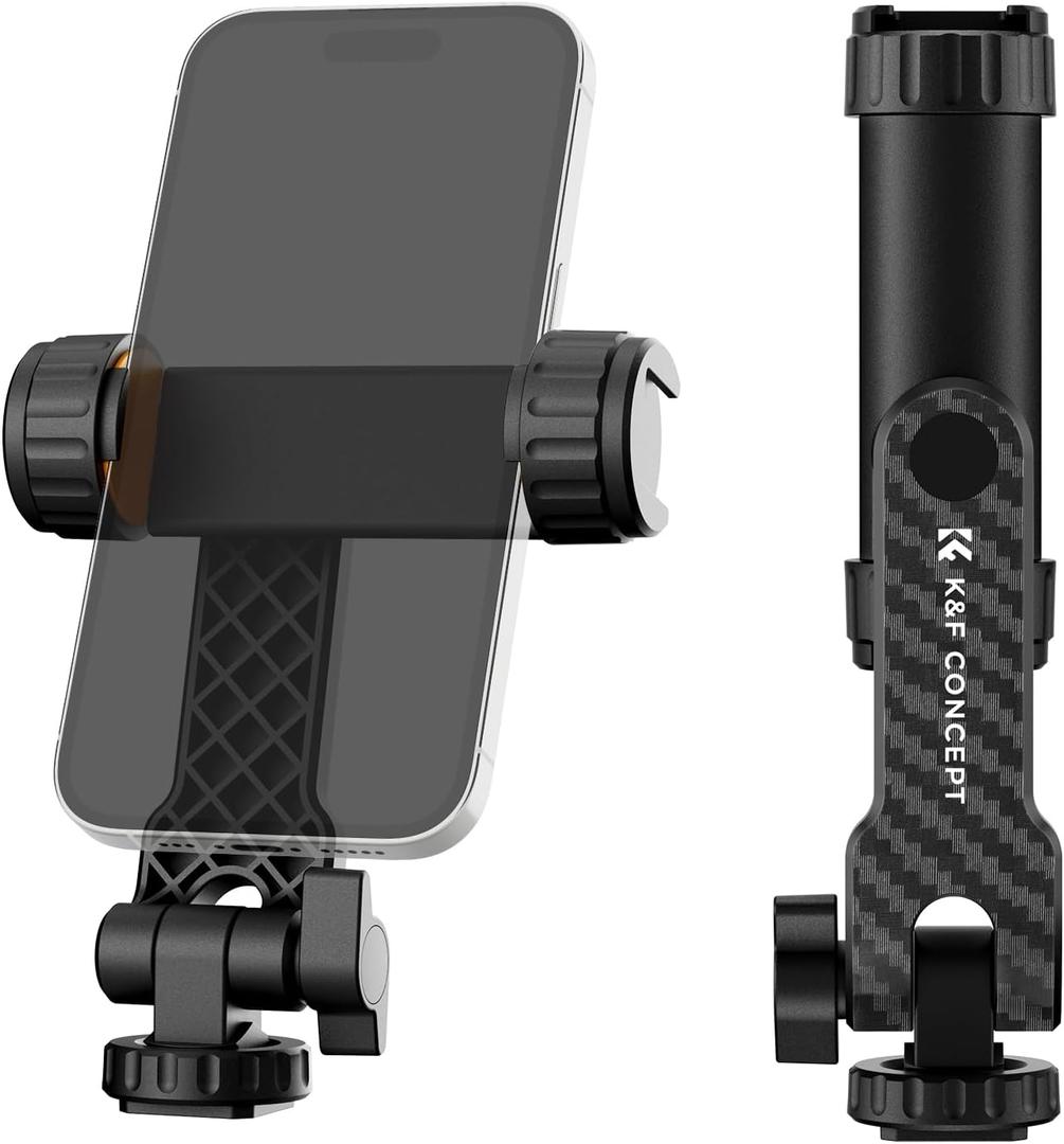 K&F Concept Phone Tripod Mount, Universal Smartphone Adapter with 2 Cold Shoe Mount, Adjustable Cellphone Holder for Horizontal and Vertical Shooting, Compatible with iPhone/Samsung and All Phones