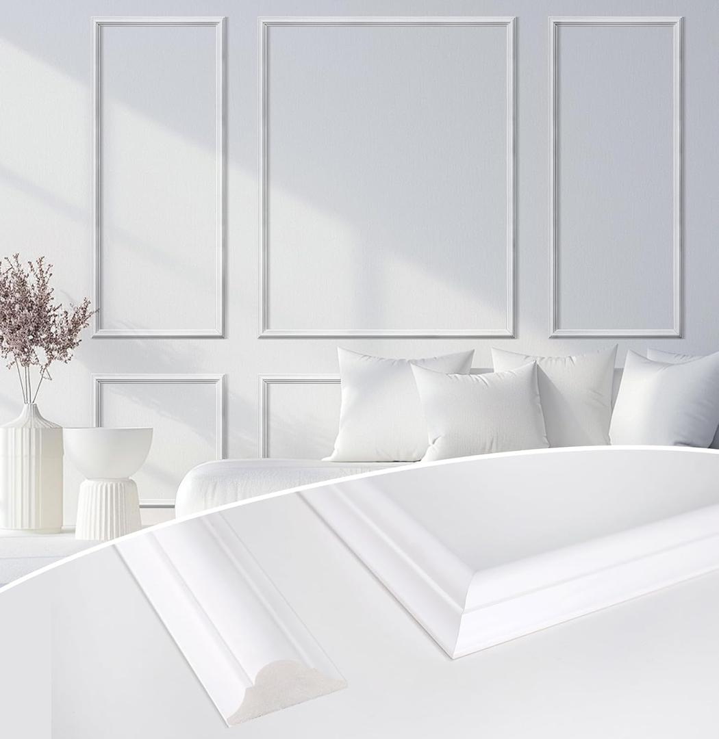STICKGOO Pre-Cut Wall Panel Molding Set of 6 Frames  Easy-to-Assemble Wainscoting for Interior Dcor, Picture Frame Style Molding for Living Room, Bedroom, and Accent Walls (White)