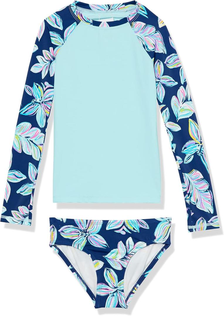 Kanu Surf Girls' Long Sleeve Rashguard UPF 50+ Two Piece Swim Set (14-16, Charlotte Navy)