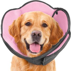 Dog Cone Collar After Surgery,Adjustable Soft Dog Recovery Collar to Stop Licking Wounds,Comfortable Light-Weight Elizabethan Collar for Dogs Anti-Bite Lick Protective Wound,Pink,L