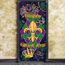Blulu Mardi Gras Door Cover, New Orleans Carnival Front Door Decorative Hanging Welcome Banner Flag Fabric Happy Mardi Gras Sign Masquerade Party Backdrop for Party Favors, 78.7 x 35.4 Inch