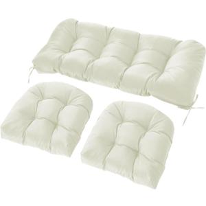 Wicker Chair Cushions Set, 2 U-Shaped Cushions & 1 Loveseat, Waterproof Outdoor Loveseat Cushion for Patio Furniture, Settee Bench Pad All Weather,Beige