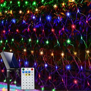 Solar Net Lights Outdoor Mesh Lights Multicolor, 200 LED Net Lights Christmas Colorful, Waterproof 19 Modes Timer Tree Wrap Lights for Fence, Garden, Yard, Bushes, Trunk, Halloween Decor-9.8ft x 6.6ft